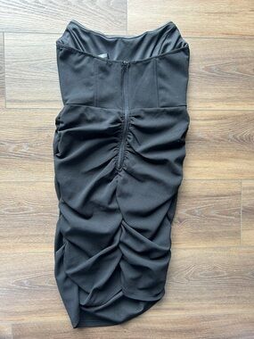 Black Ruched Strapless Bodycon Dress